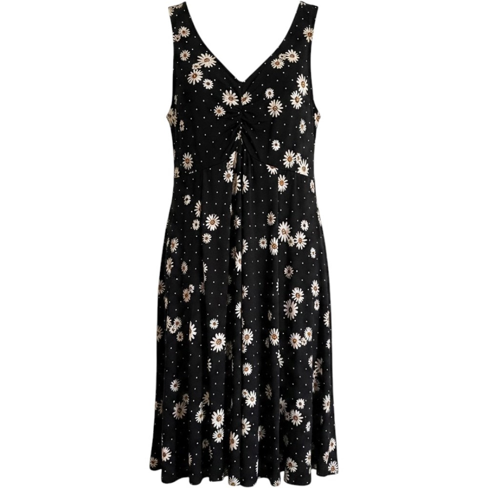Torrid Black Daisy Polka Dot Sleeveless Skater Dress Womens 1 Plus Sunflower - Picture 1 of 11